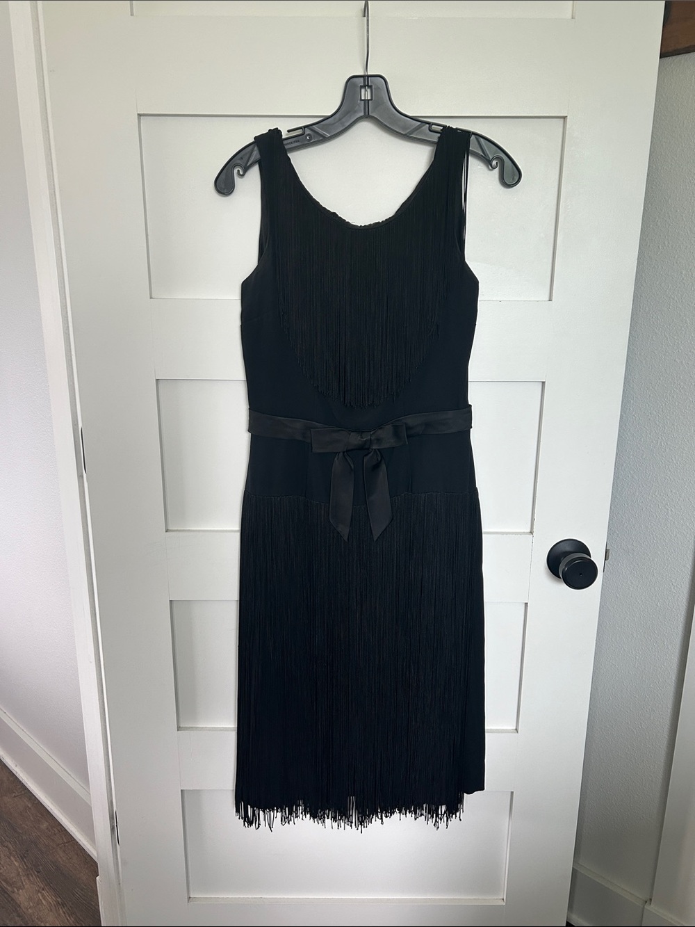 Black Fringe Ribbon-Waist Women's Dress